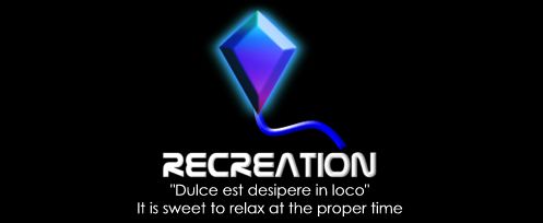 Historical Cybertown Recreation banner, archival image from the CybertownRevival archive, reading 'Recreation - Dulce est desipere in loco - It is sweet to relax at the proper time'